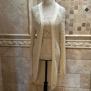 Roxy Crochet Knit Open Front Long Cardigan